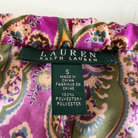 Ralph Lauren Paisley Boho Ruched Hem Drawstring Lounge Pants Purple Green Sz. S - Picture 9 of 10